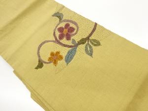 手織り紬汕頭相良刺繍三角に花唐草模様名古屋帯